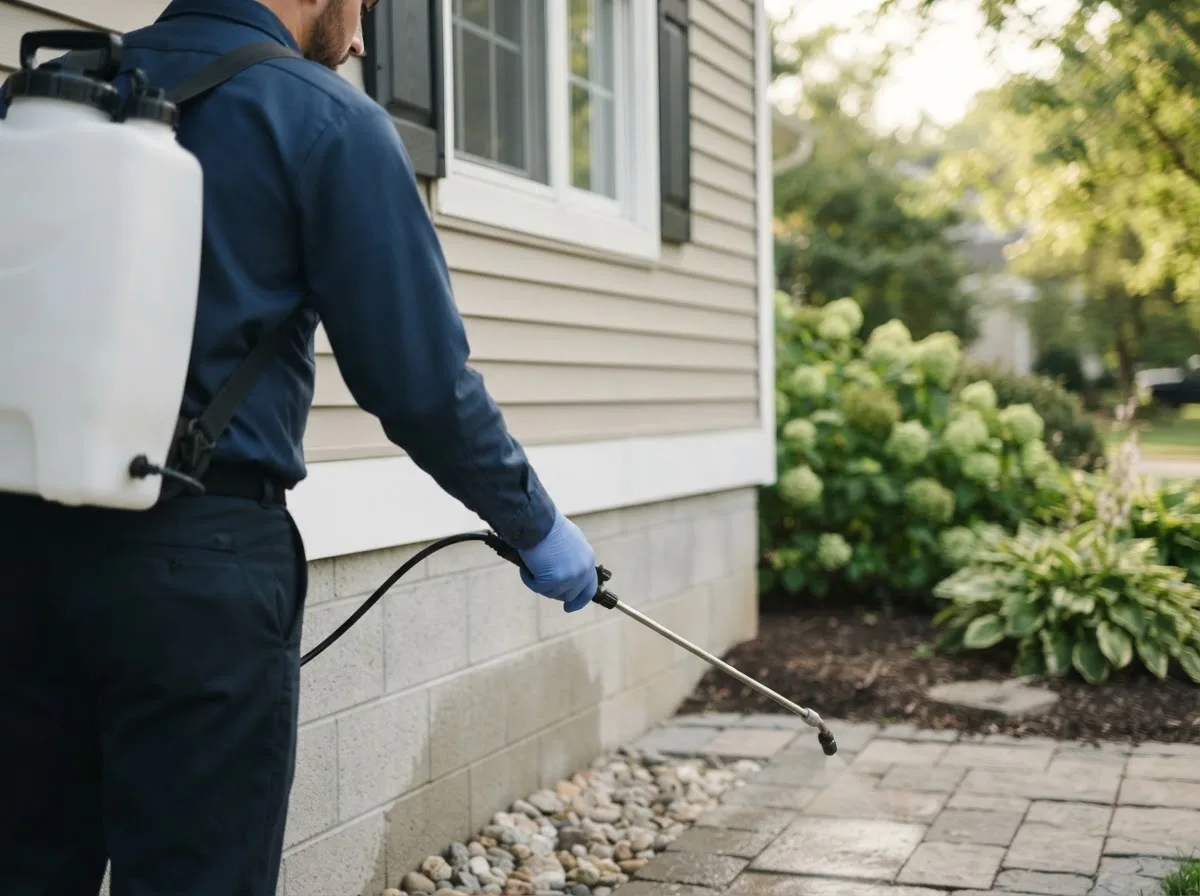 Pest control technician inspecting a home in Cohasset, MA
